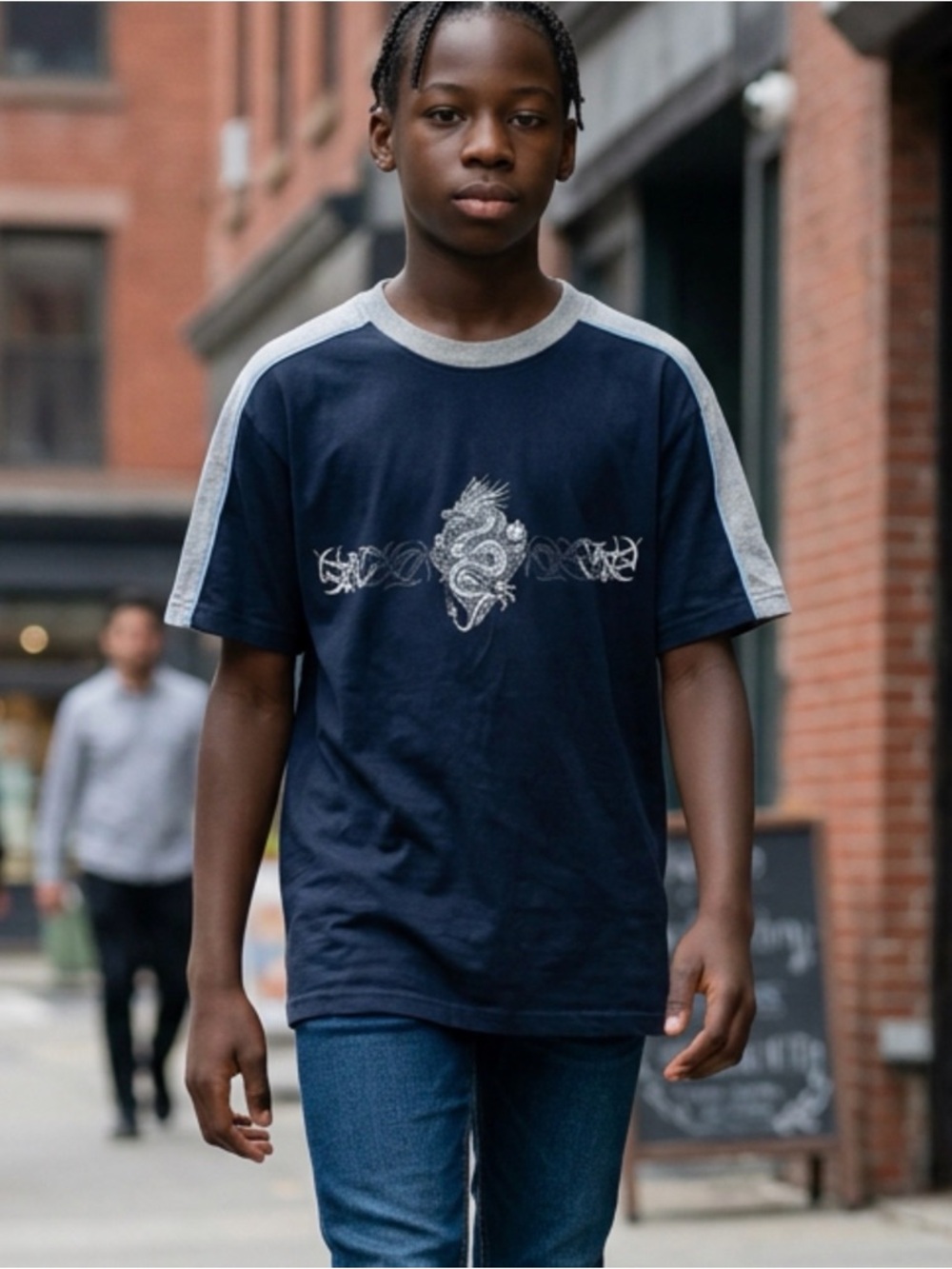 Vintage Top Heavy Skateboarding Tribal Dragon Short Sleeve T-Shirt Navy Size L